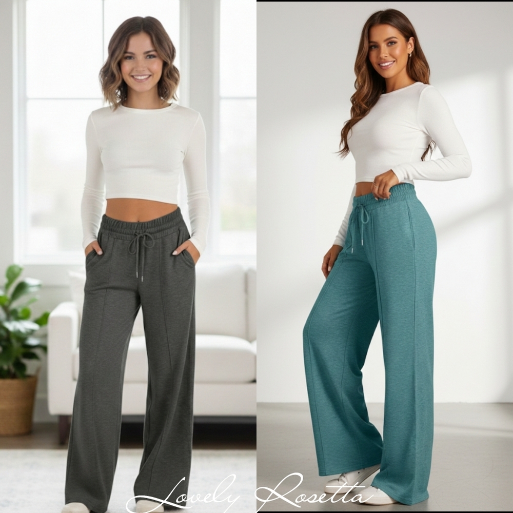 Women's Pink Wide Leg Drawstring Pants - Picture 9 of 12